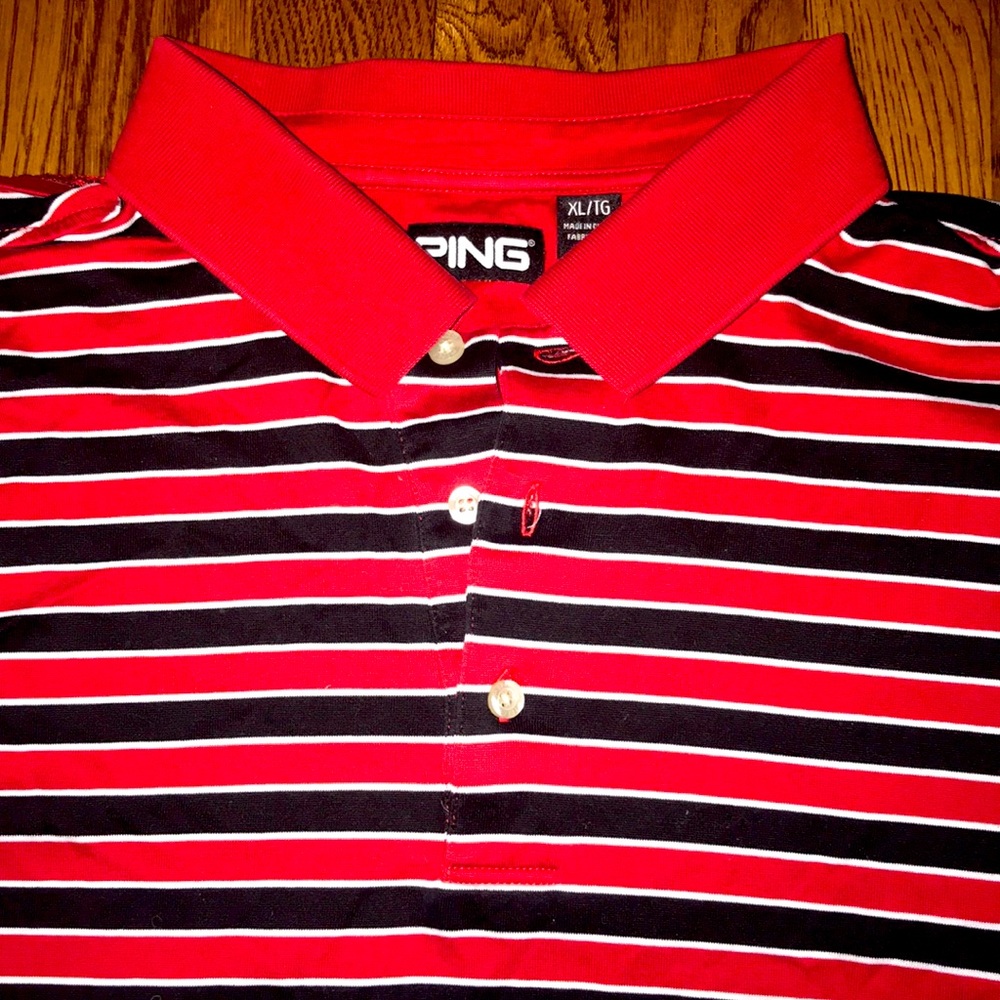 Ping Golf Shirt XL Red Black White Stripes